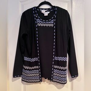 Exclusively Misook Black & Blue Sweater Set Zig Zag Pattern XS Korea